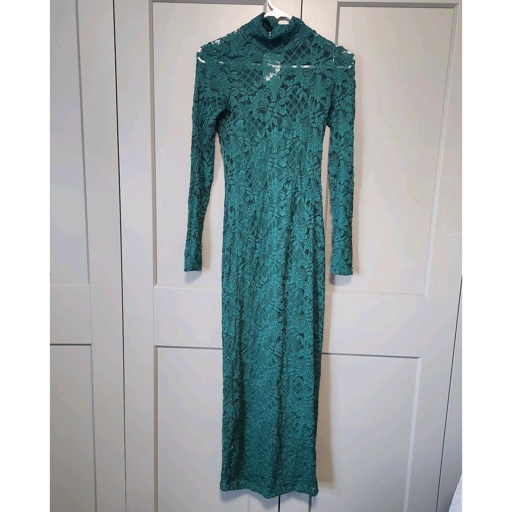 AFRM Shailene Lace Maxi Dress Evergreen Dark Romance Whimsigoth Mock Neck Small